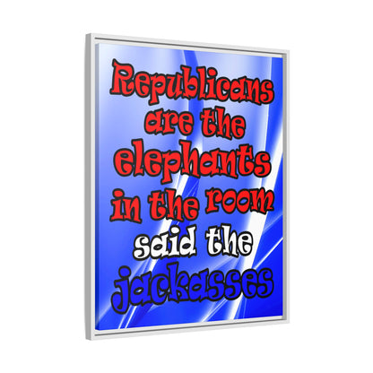 donkeys and elephants - framed canvas art (blue-white wave)