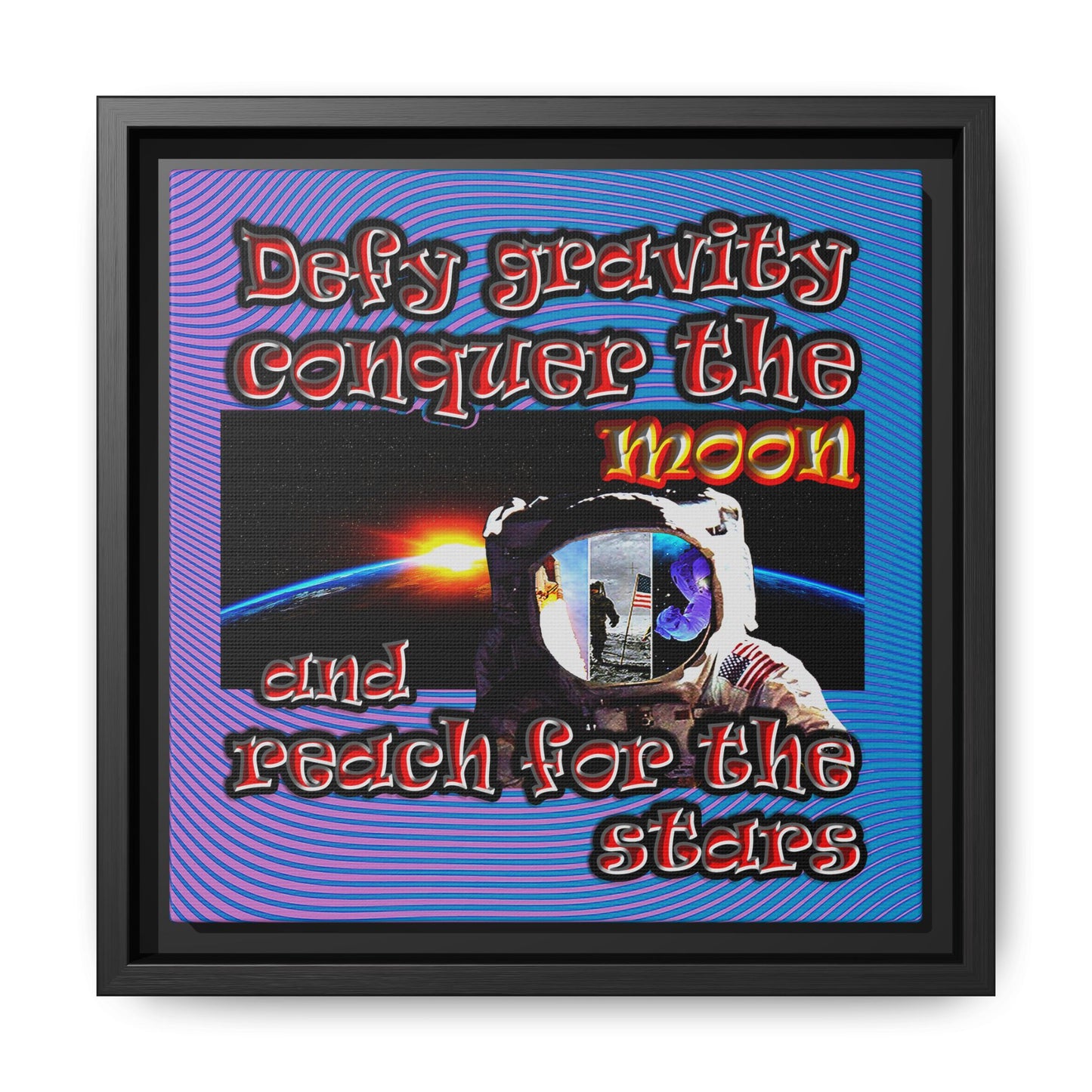 defy conquer reach - framed canvas art (light blue-purple wave)