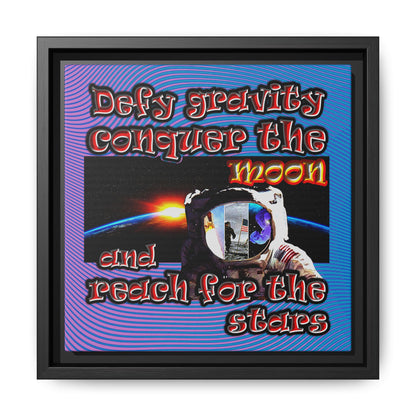 defy conquer reach - framed canvas art (light blue-purple wave)