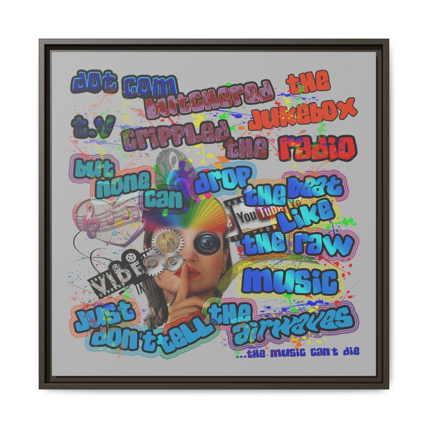 drop the beat - framed canvas art (light grey)