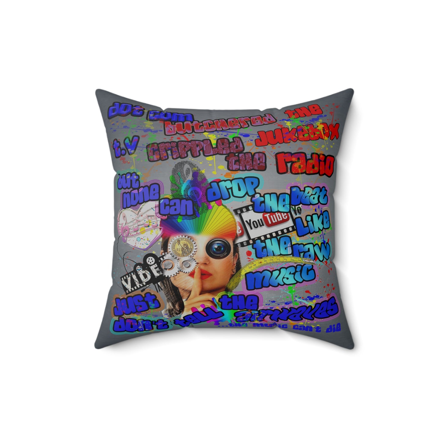 drop the beat - Spun Polyester Square Pillow - (grey-light grey)