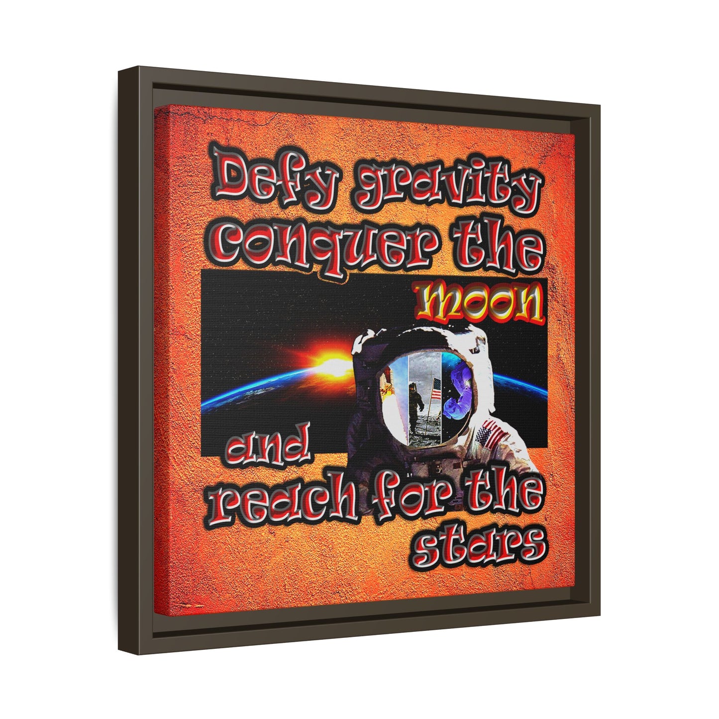 defy conquer reach - framed canvas art (burnt orange)