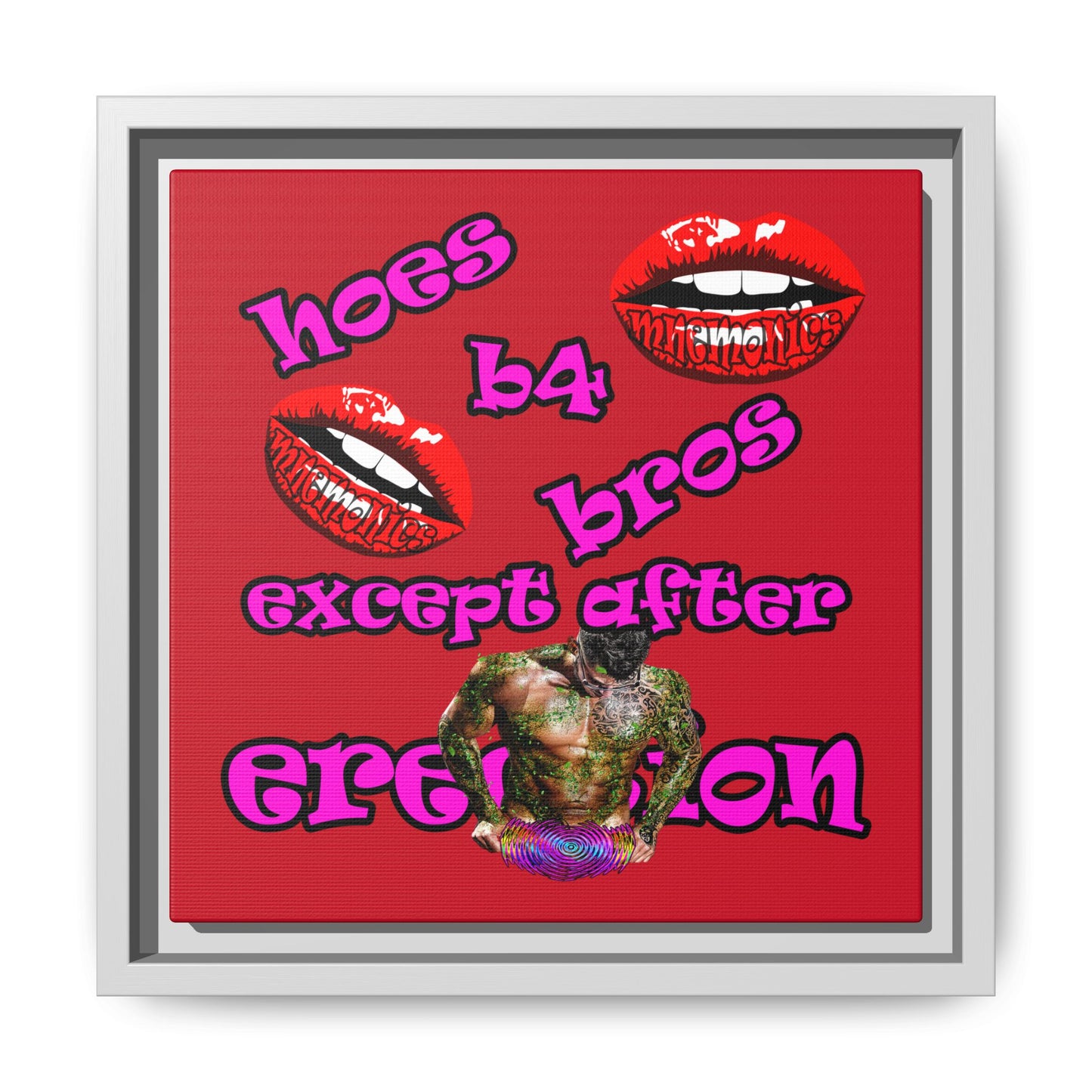 hoes b4 bros - framed canvas art (dark red)