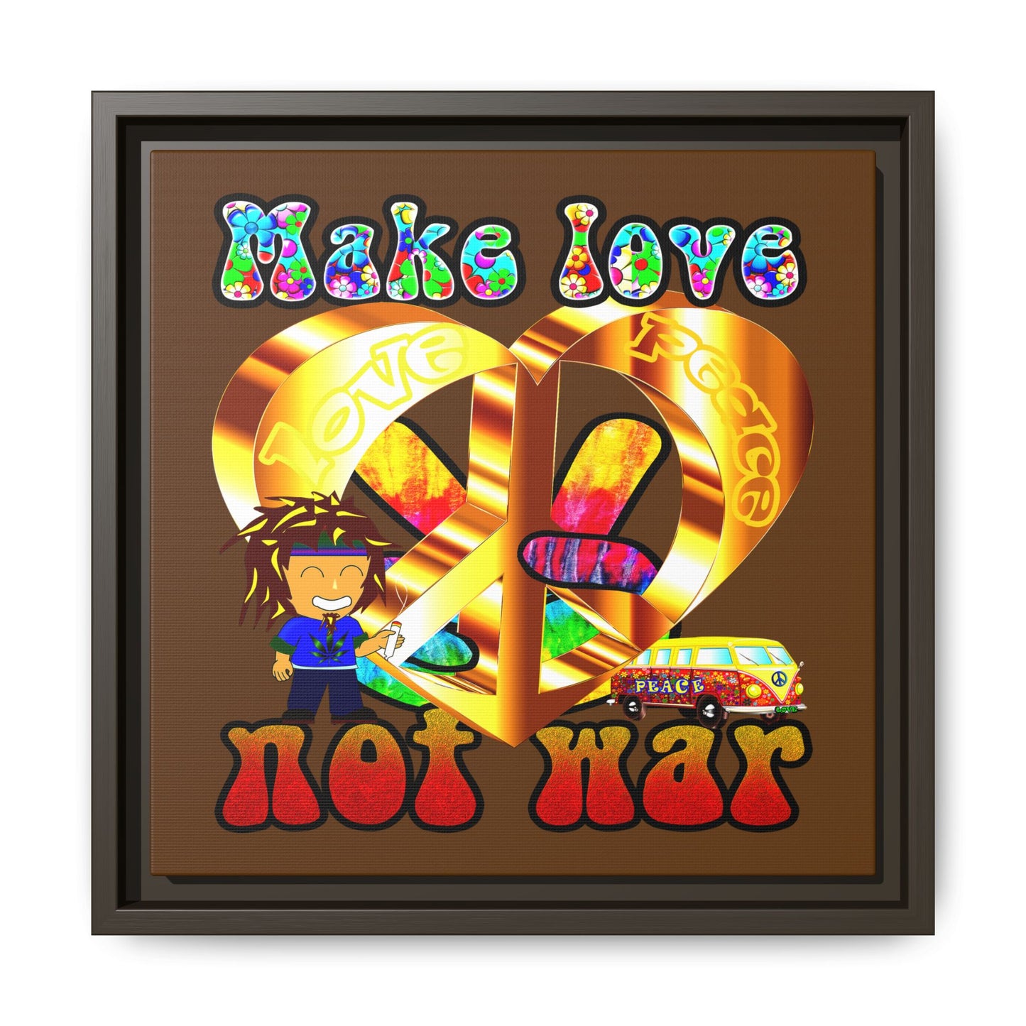 love peace - framed canvas art (brown)