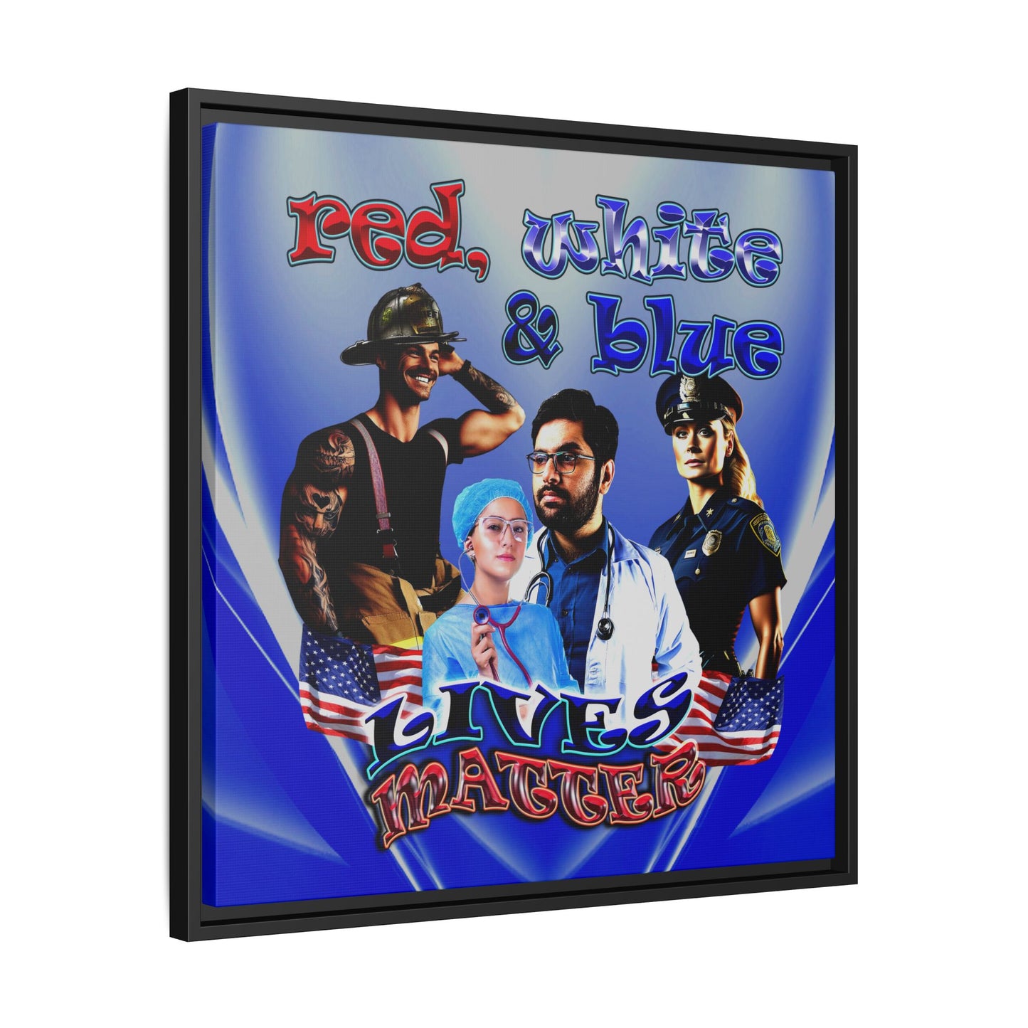 rw&b lives matter - framed canvas art (blue-white wave)