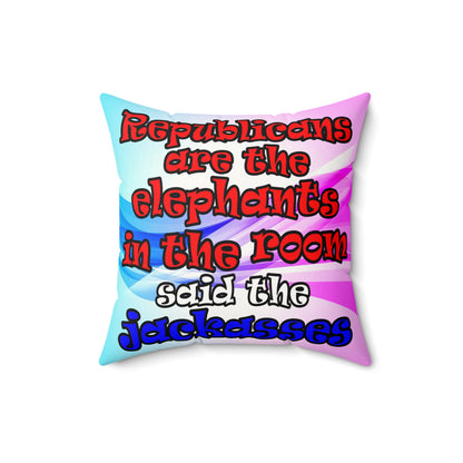 donkeys and elephants - Faux Suede Square Pillow - (light blue-pink wave)