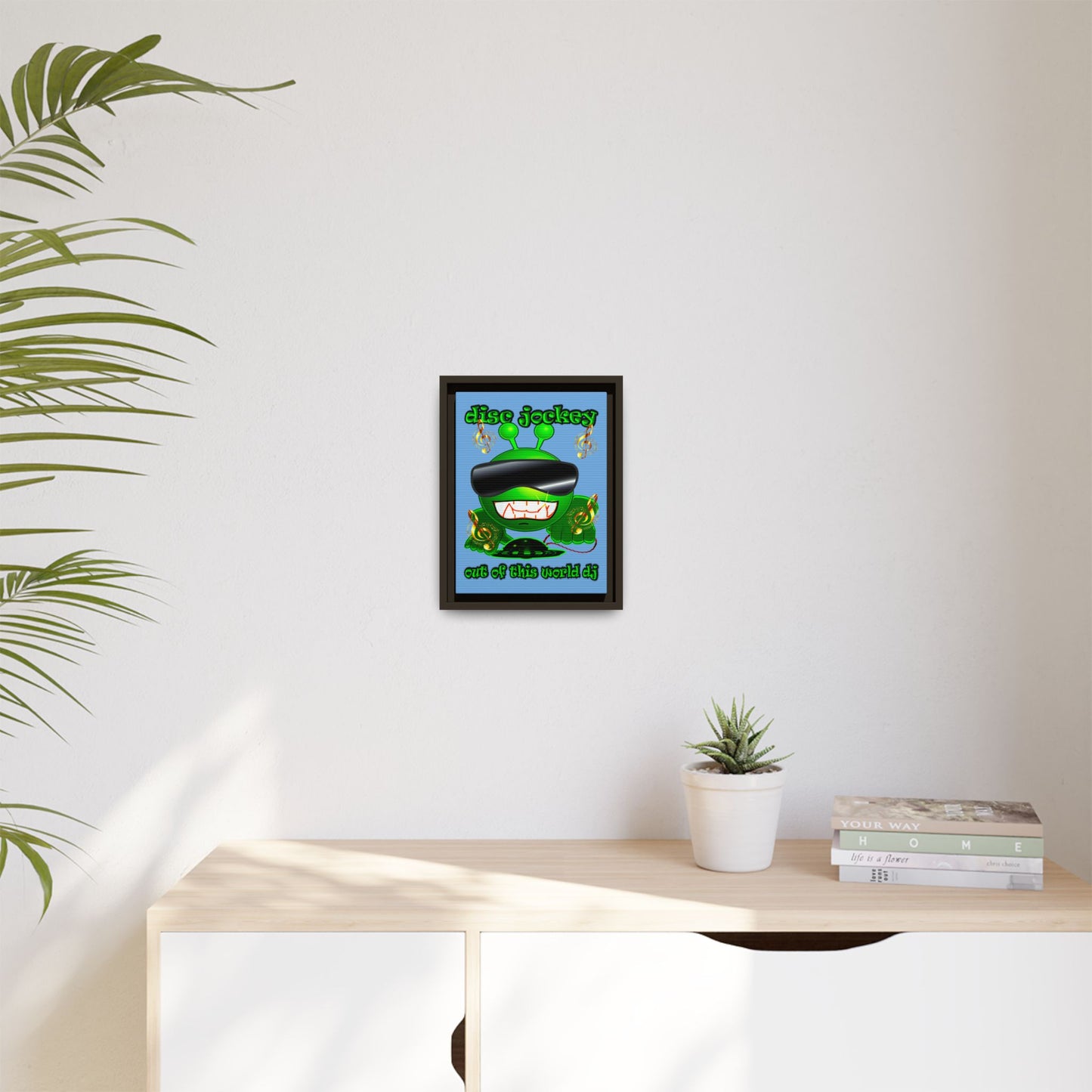 disc jockey - framed canvas art (light blue)