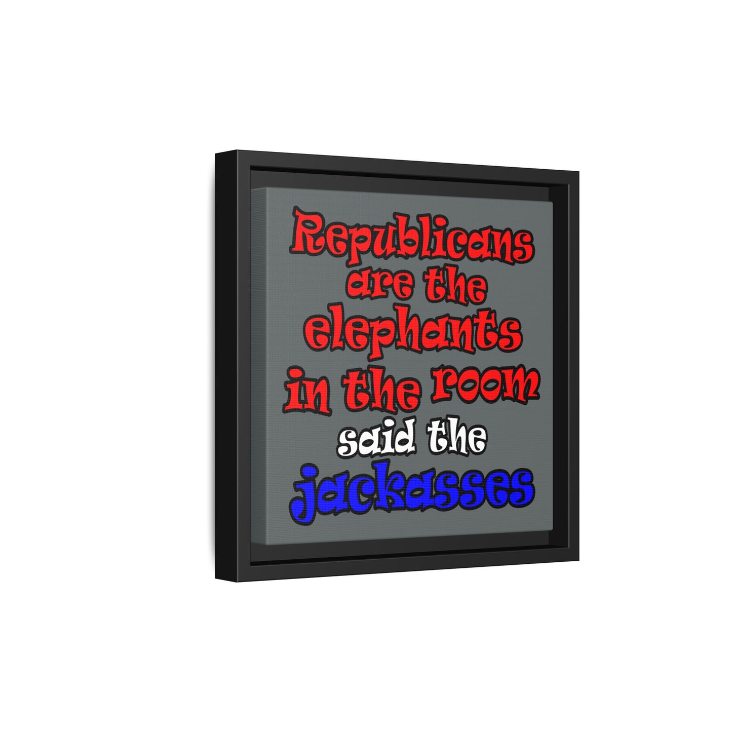 donkeys and elephants - framed canvas art (dark grey)