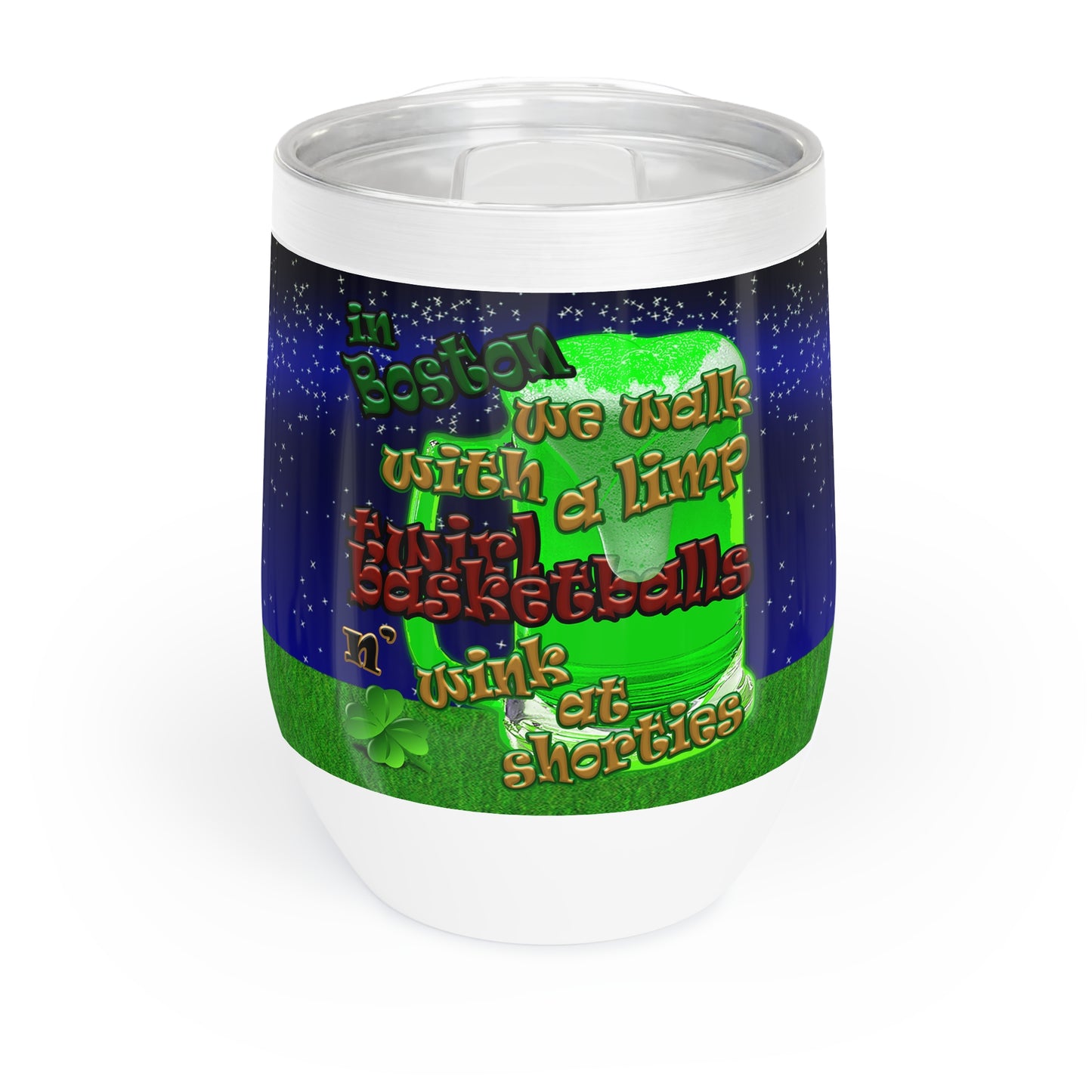 celtics logo - Chill Wine Tumbler ('snoops' background)