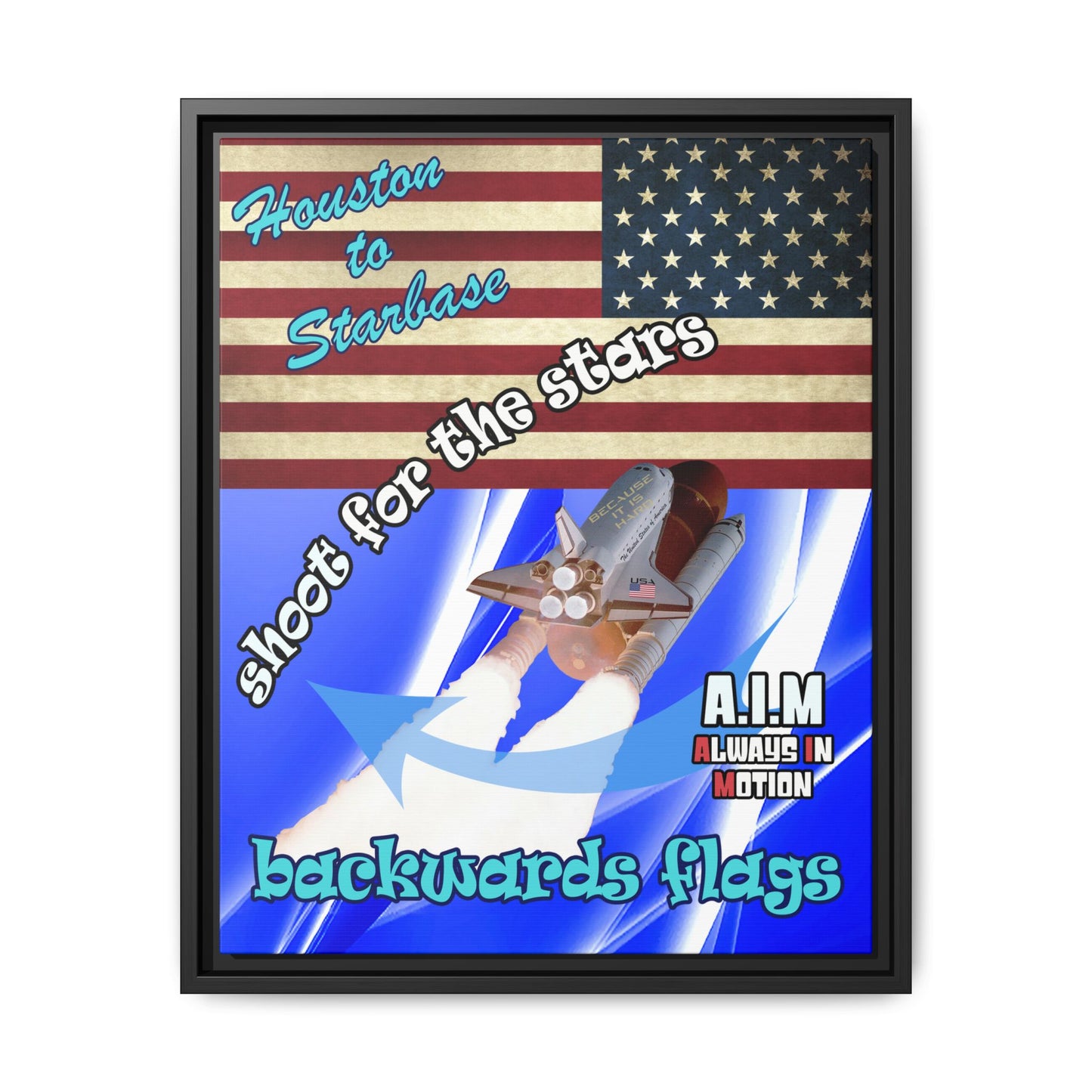 shoot for the stars - framed canvas art (blue-white wave)