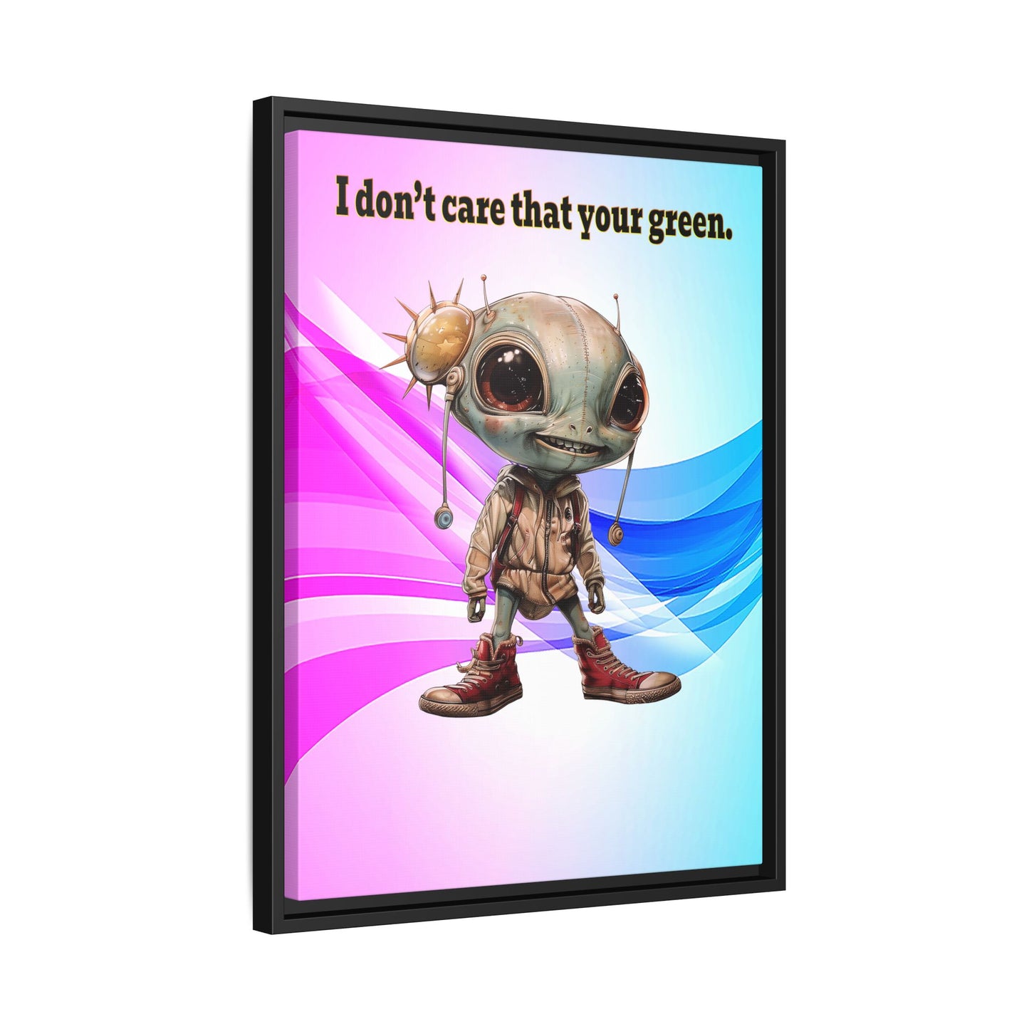 I don't care that your green - framed canvas art (light blue-pink wave)