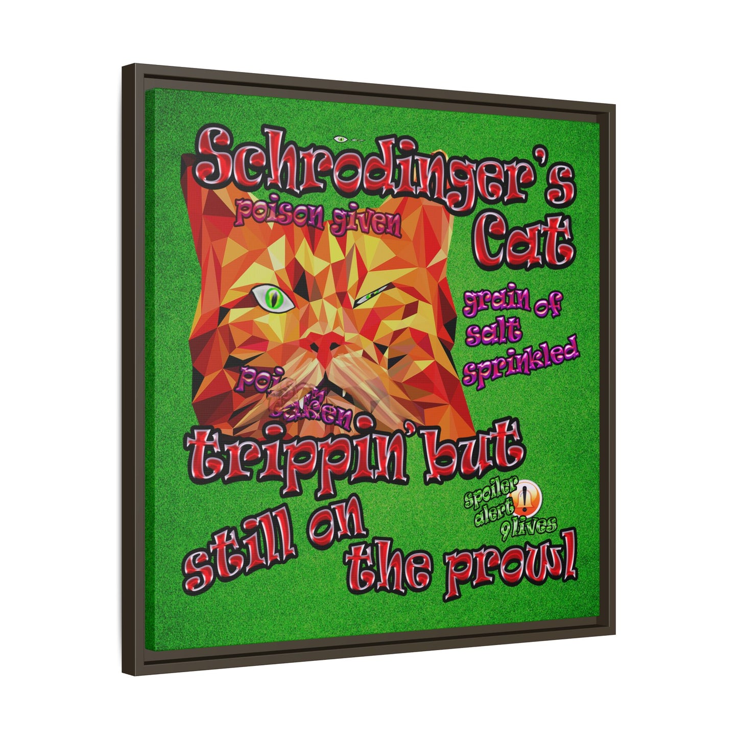 schrodinger's cat - framed canvas art (green turf)