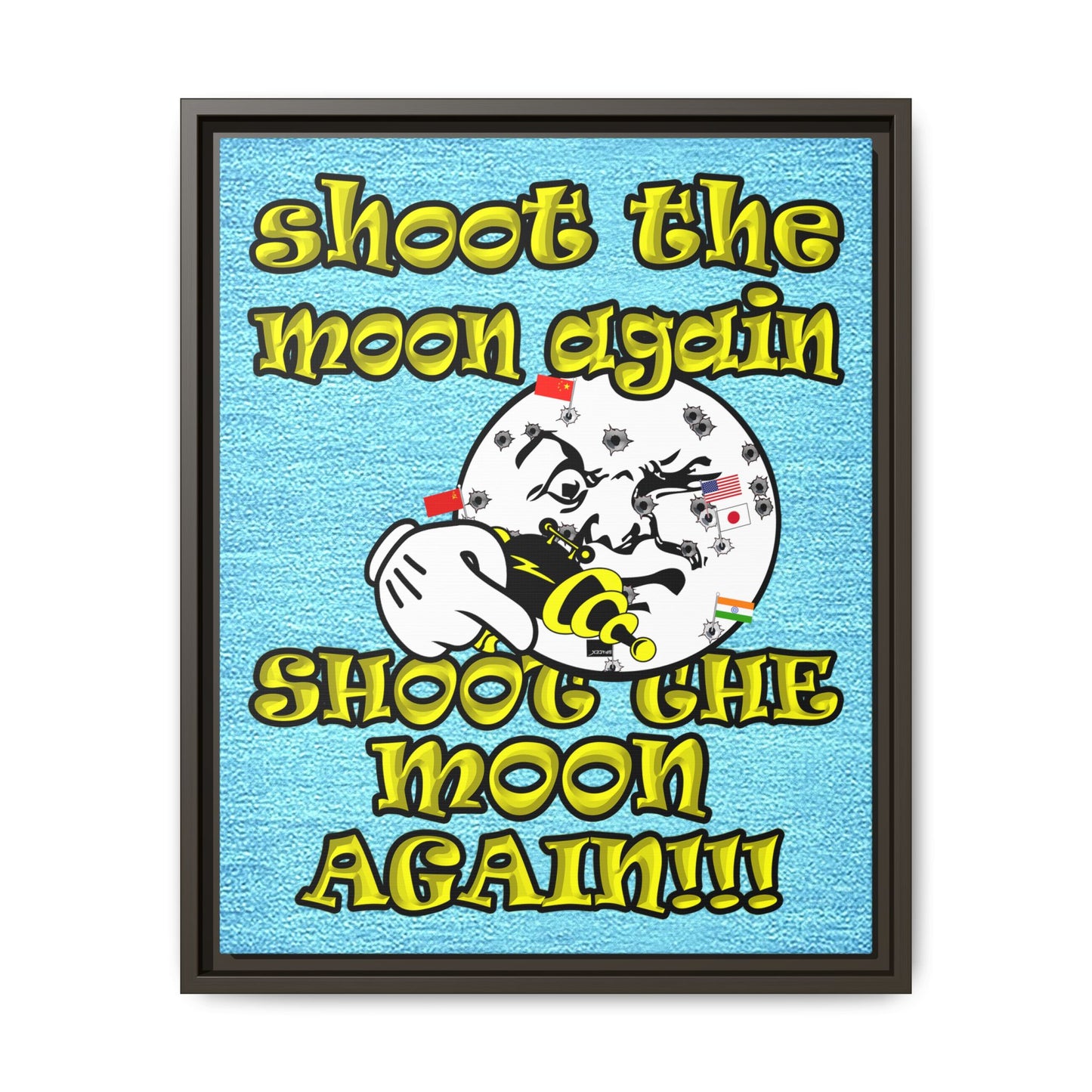 shoot the moon again - framed canvas art (faded blue)