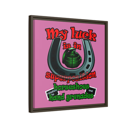 my luck - framed canvas art (light pink)