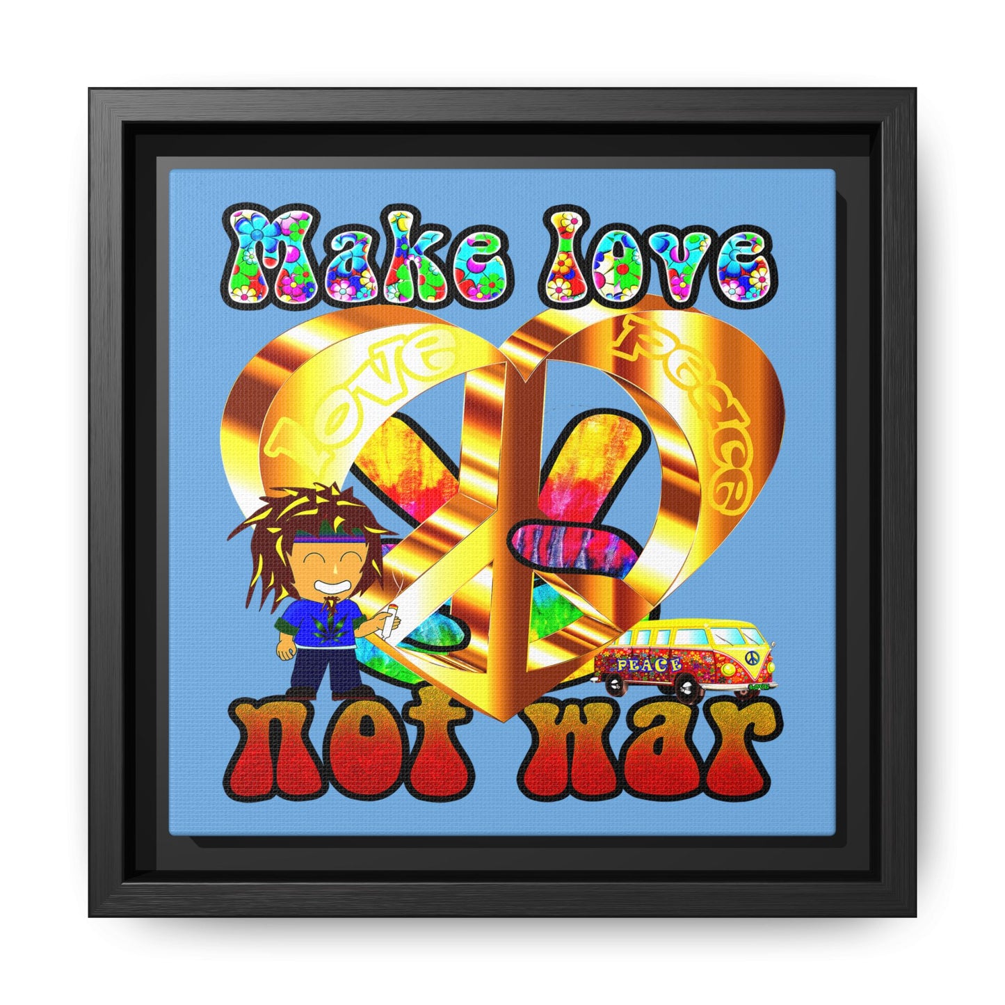 love peace - framed canvas art (light blue)