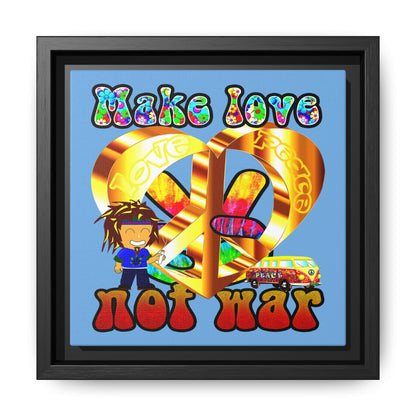love peace - framed canvas art (light blue)