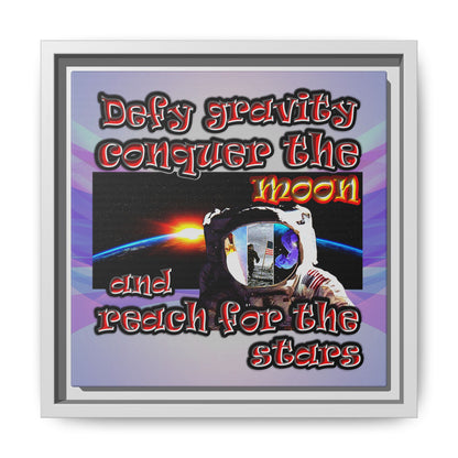 defy conquer reach - framed canvas art (light blue-pink wave)