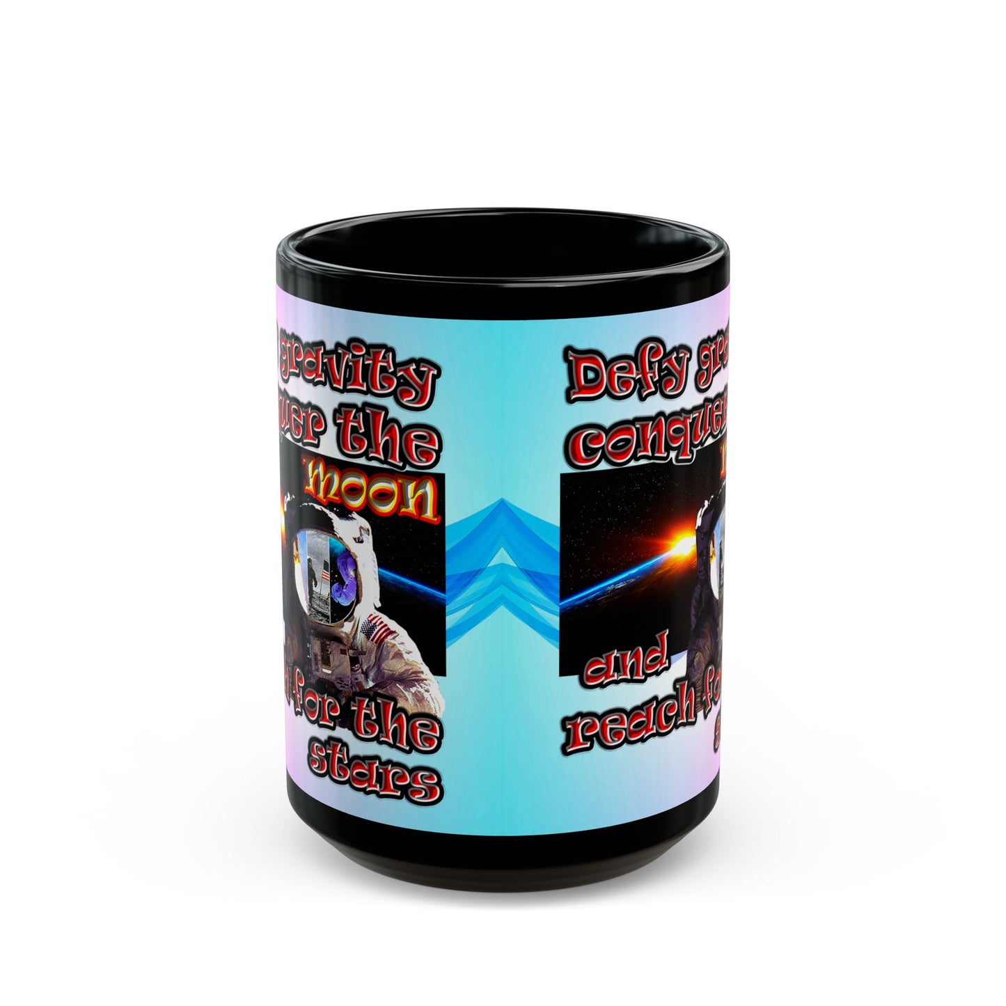 defy conquer reach - Black Mug (light blue-pink wave)