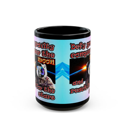 defy conquer reach - Black Mug (light blue-pink wave)