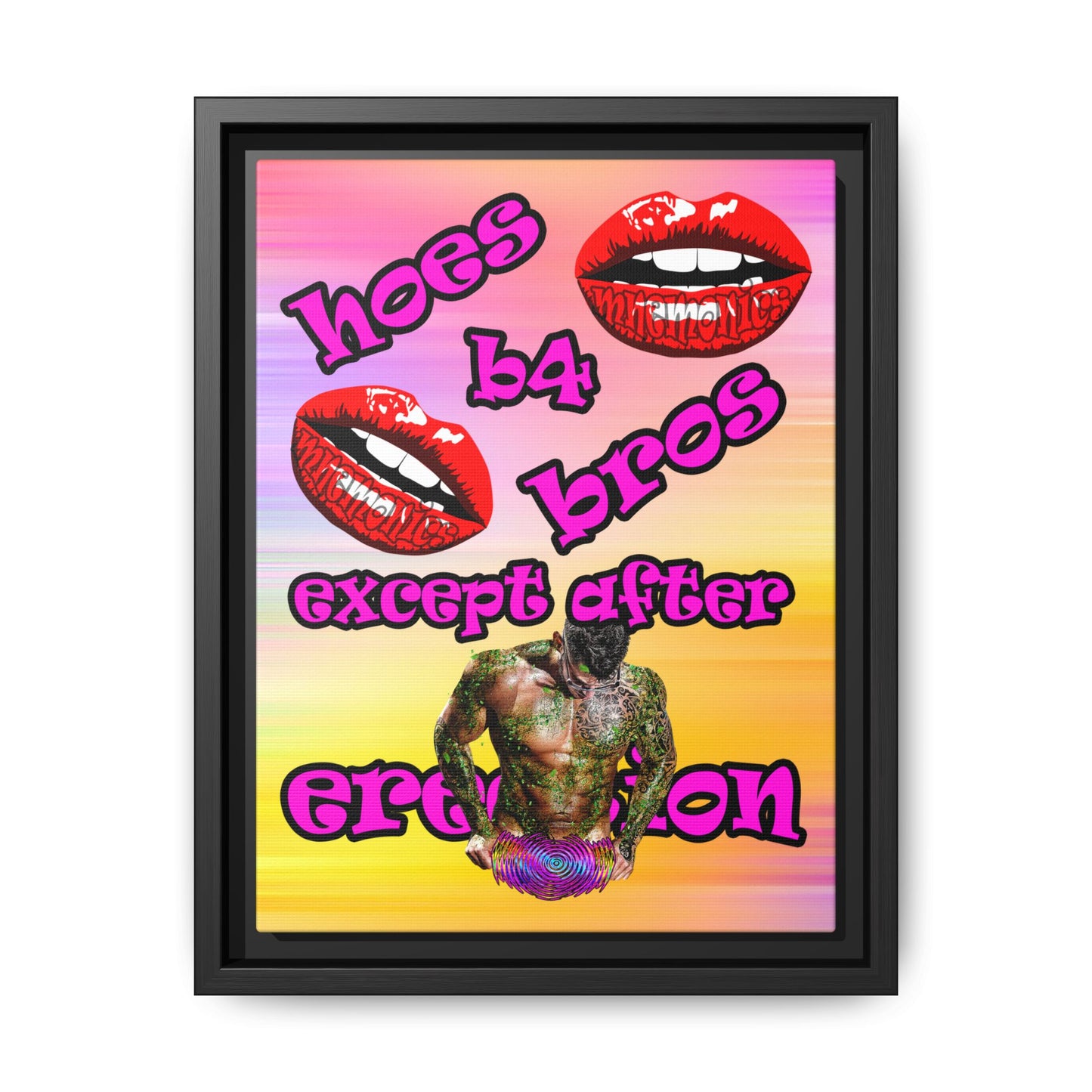 hoes b4 bros - framed canvas art (color blur)