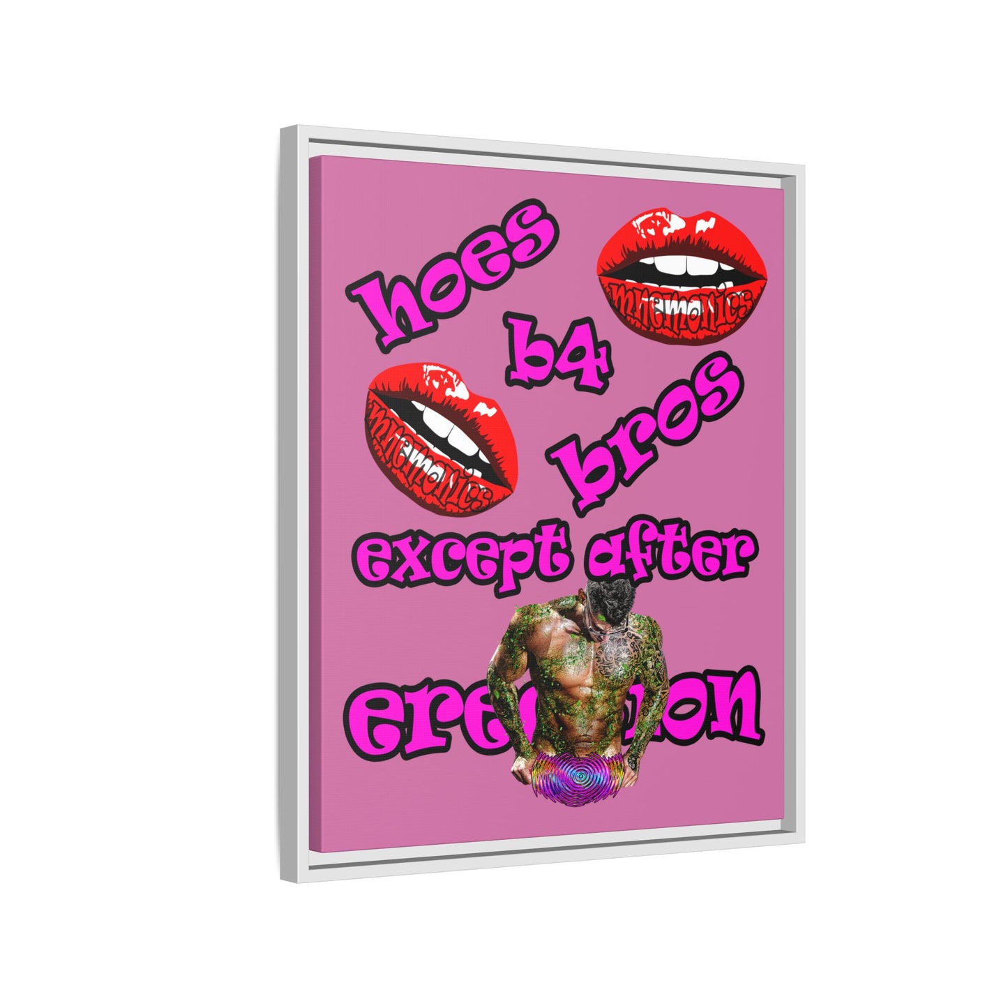 hoes b4 bros - framed canvas art (light pink)