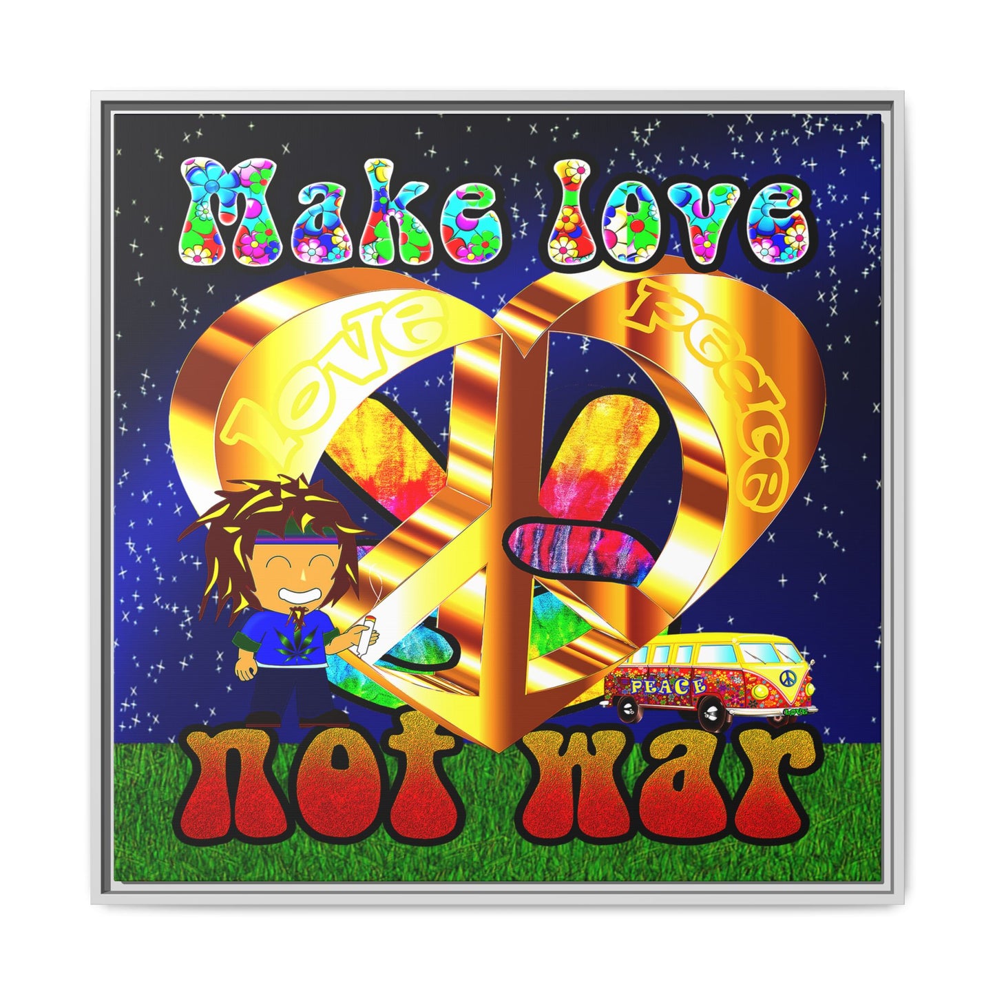 love peace - framed canvas art ('snoops' background)