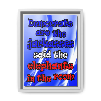 donkeys and elephants - framed canvas art (blue-white wave)