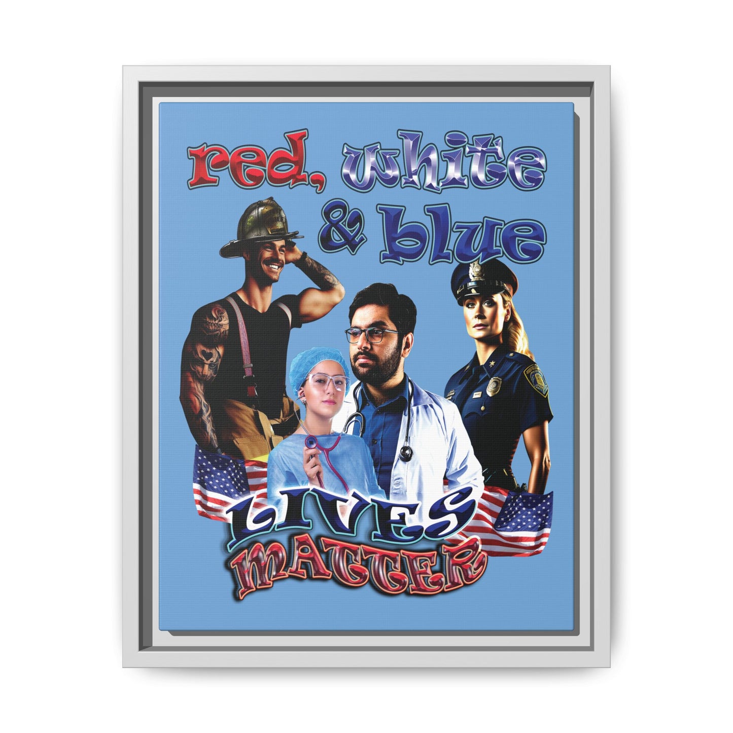 rw&b lives matter - framed canvas art (light blue)