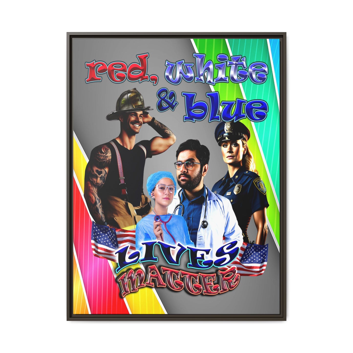 rw&b lives matter - framed canvas art (rainbow split)