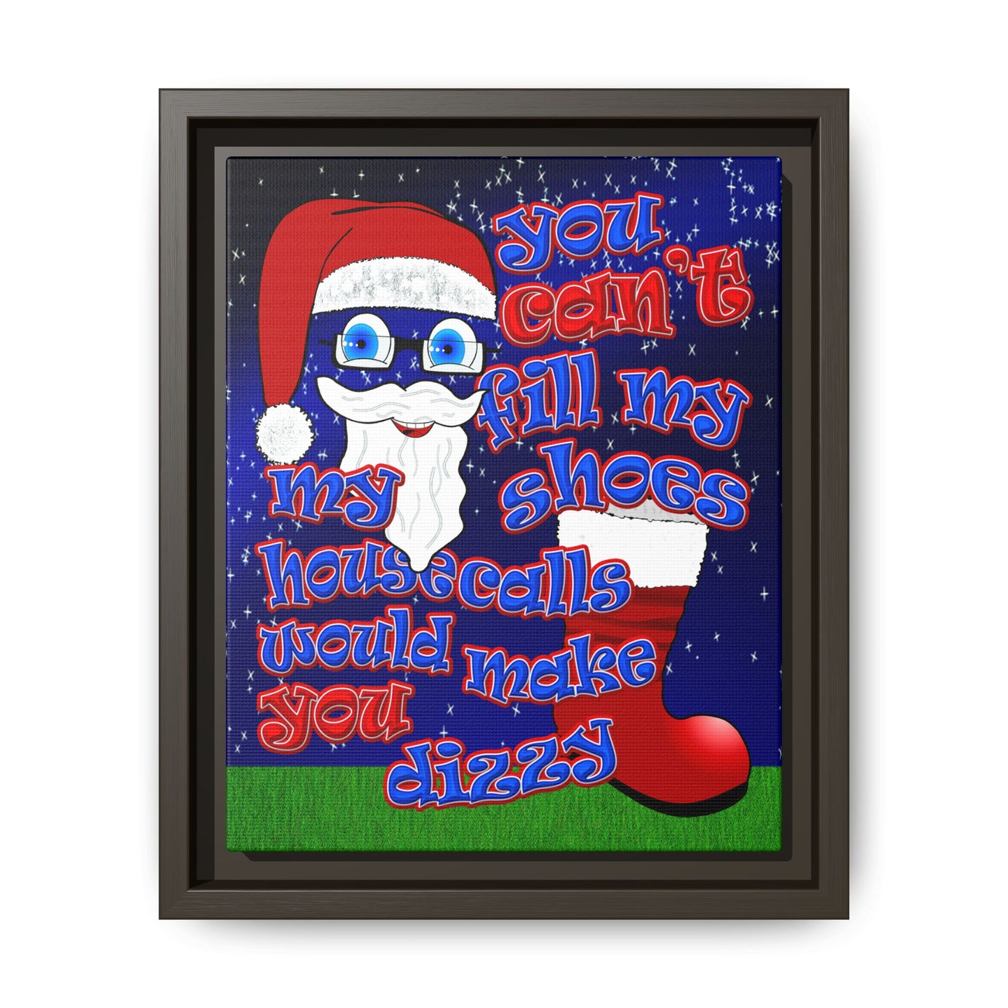 santa's shoes - framed canvas art ('snoops' background)