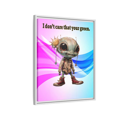 I don't care that your green - framed canvas art (light blue-pink wave)