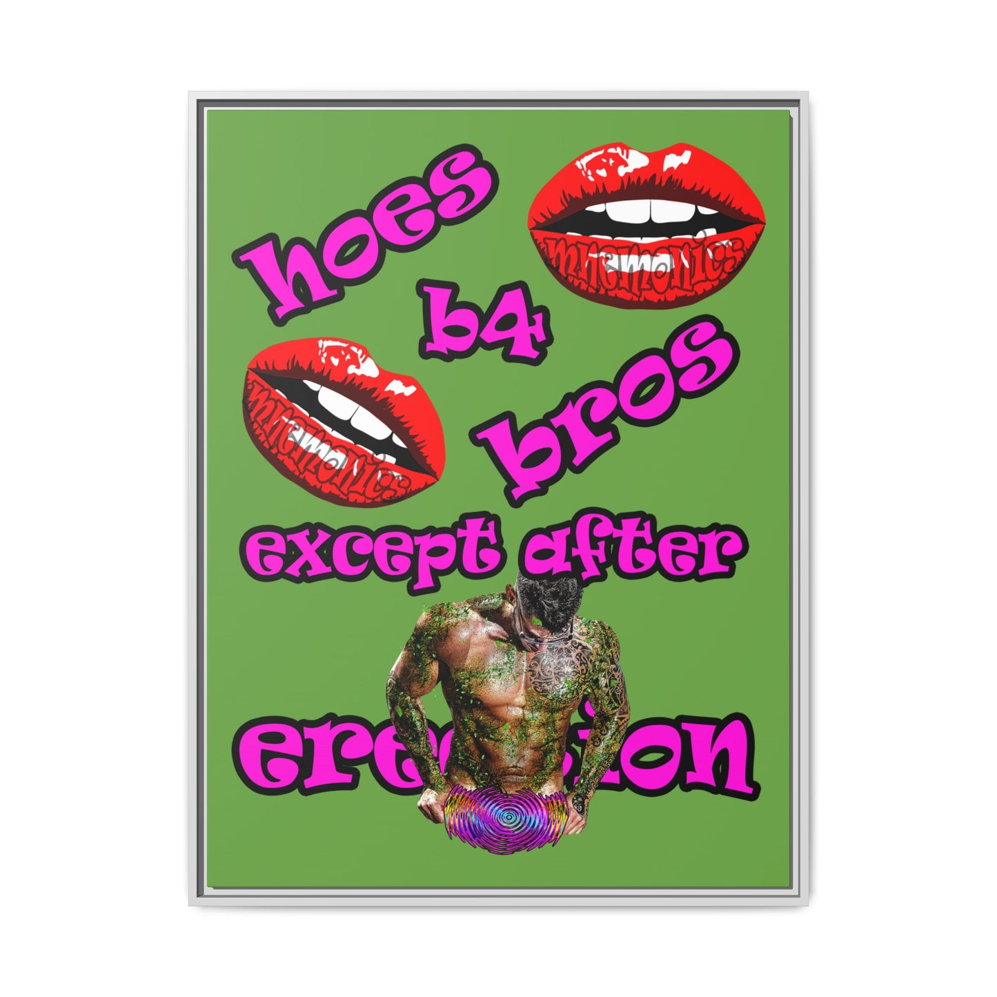 hoes b4 bros - framed canvas art (green)