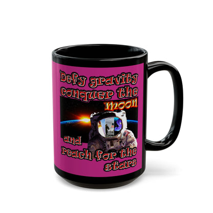 defy conquer reach - Black Mug (pink)