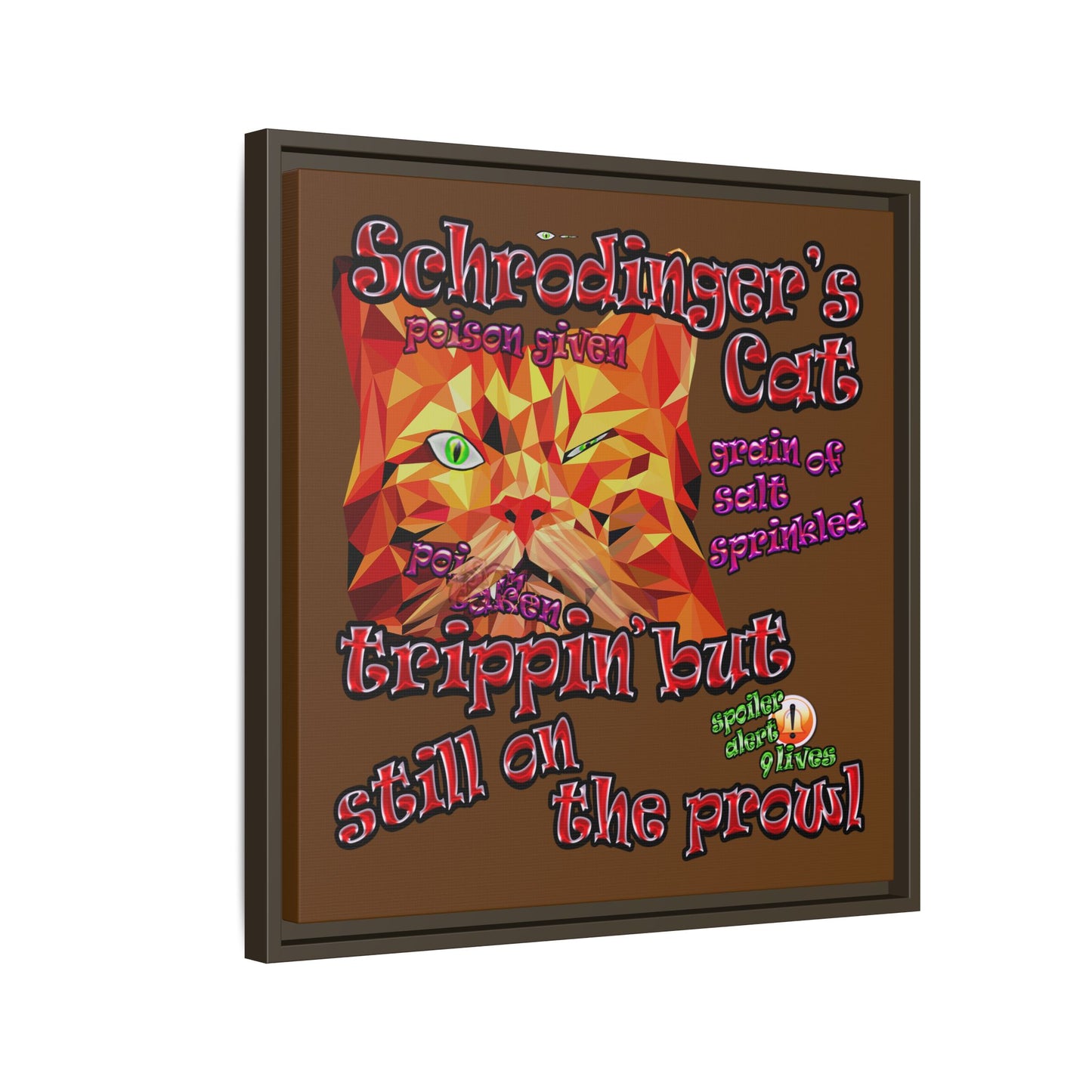 schrodinger's cat - framed canvas art (brown)