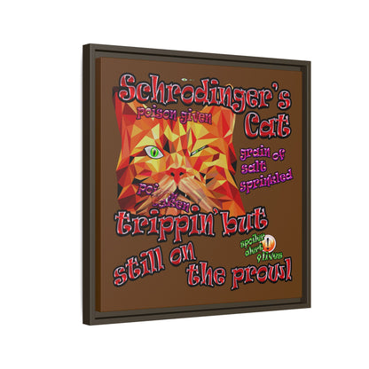 schrodinger's cat - framed canvas art (brown)