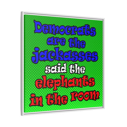 donkeys and elephants - framed canvas art (logo green)