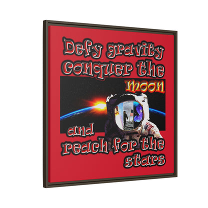 defy conquer reach - framed canvas art (dark red)