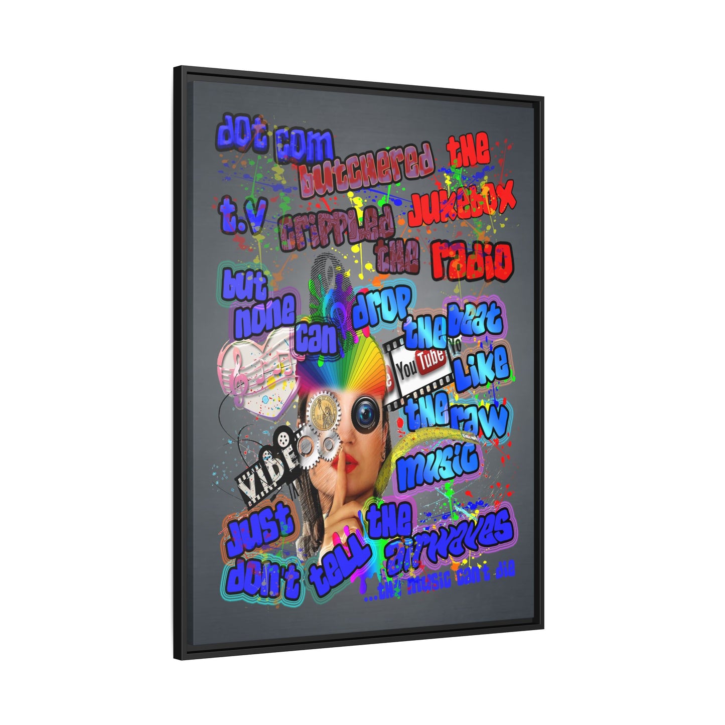 drop the beat - framed canvas art (grey-light grey)