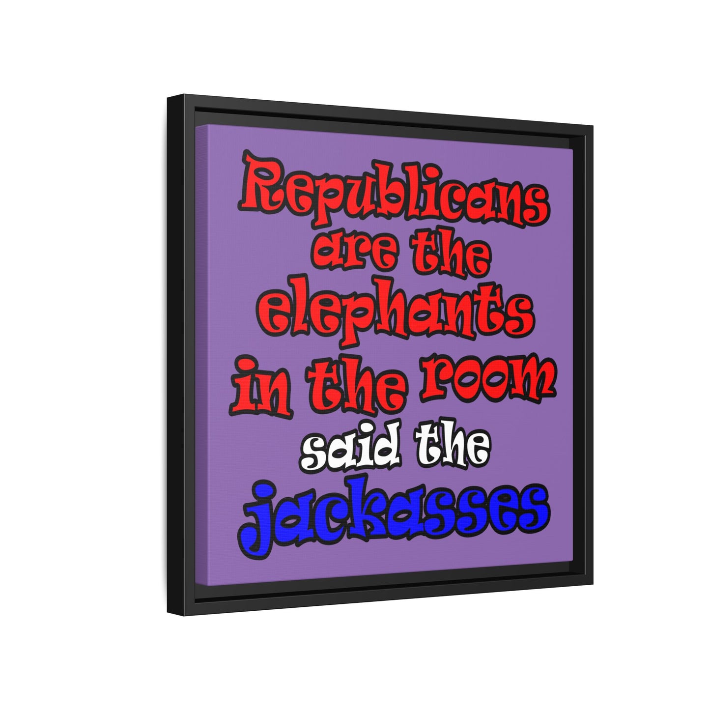 donkeys and elephants - framed canvas art (light purple)