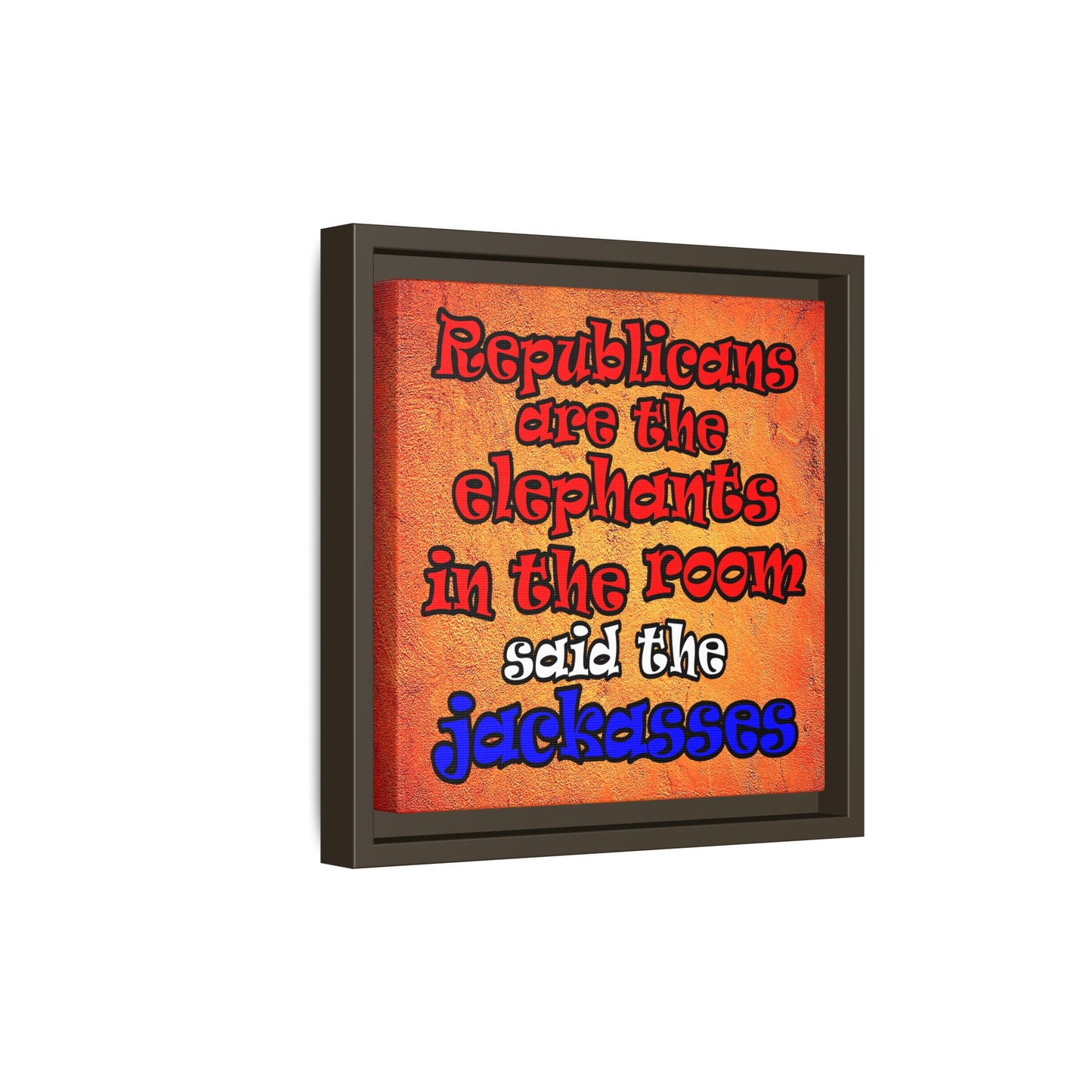 donkeys and elephants - framed canvas art (burnt orange)