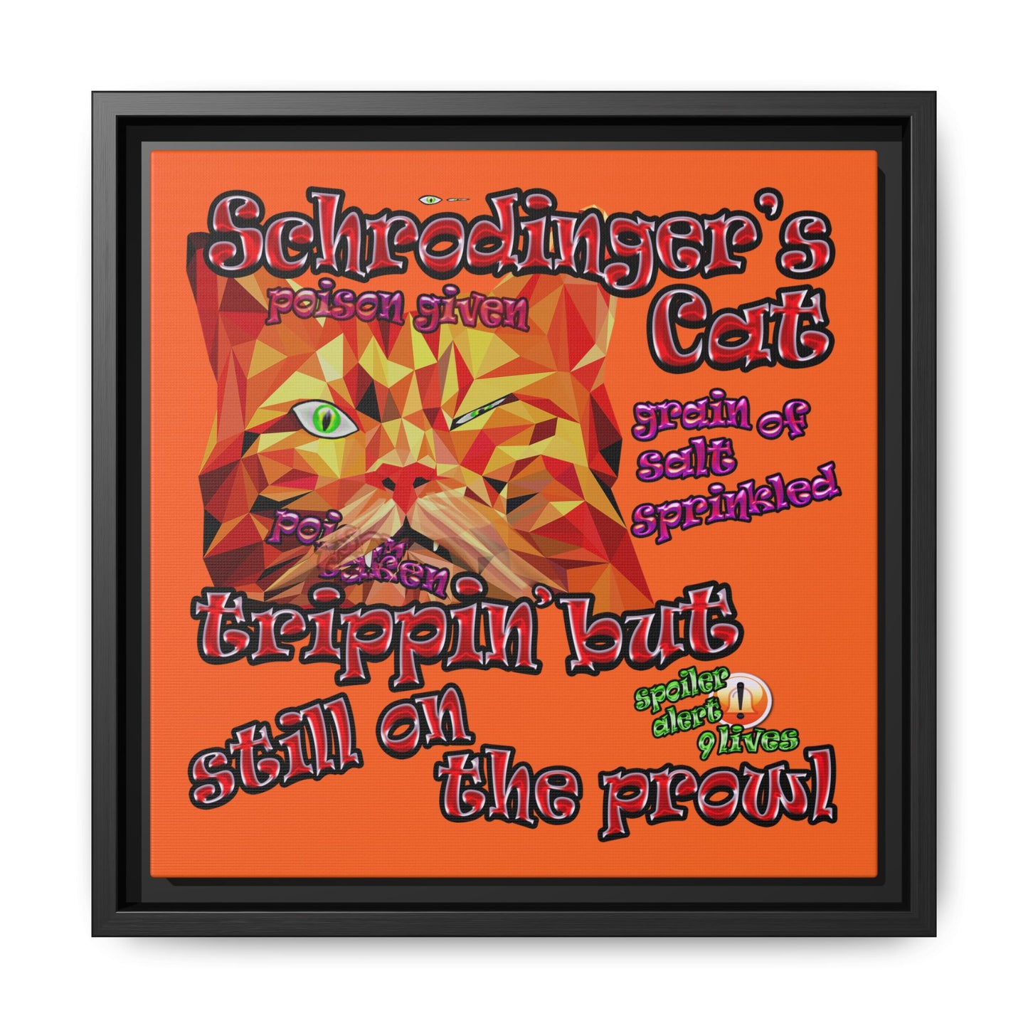 schrodinger's cat - framed canvas art (orange)