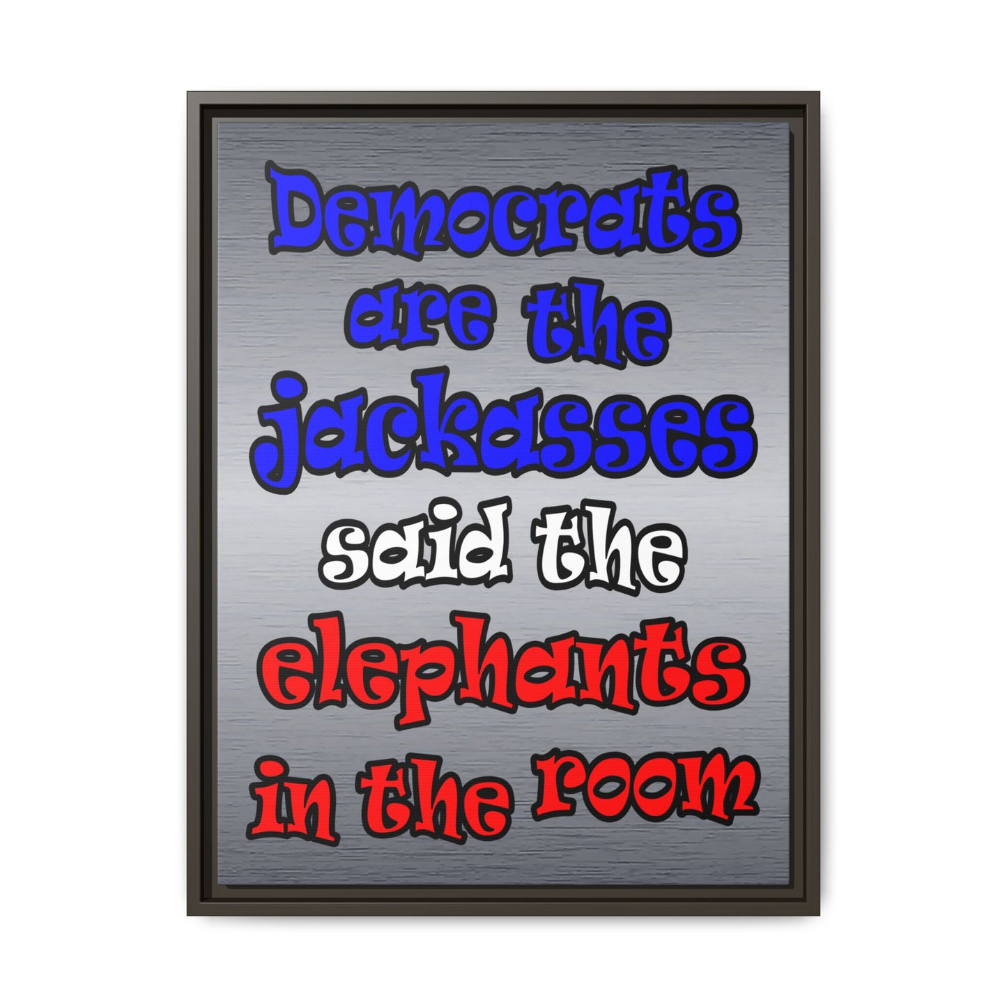 donkeys and elephants - framed canvas art (brushed nickel)