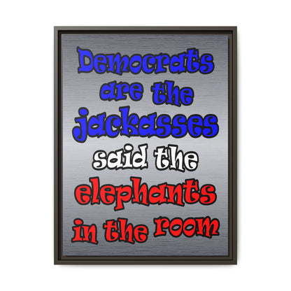 donkeys and elephants - framed canvas art (brushed nickel)