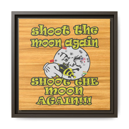 shoot the moon again - framed canvas art (butterscotch wood finish)