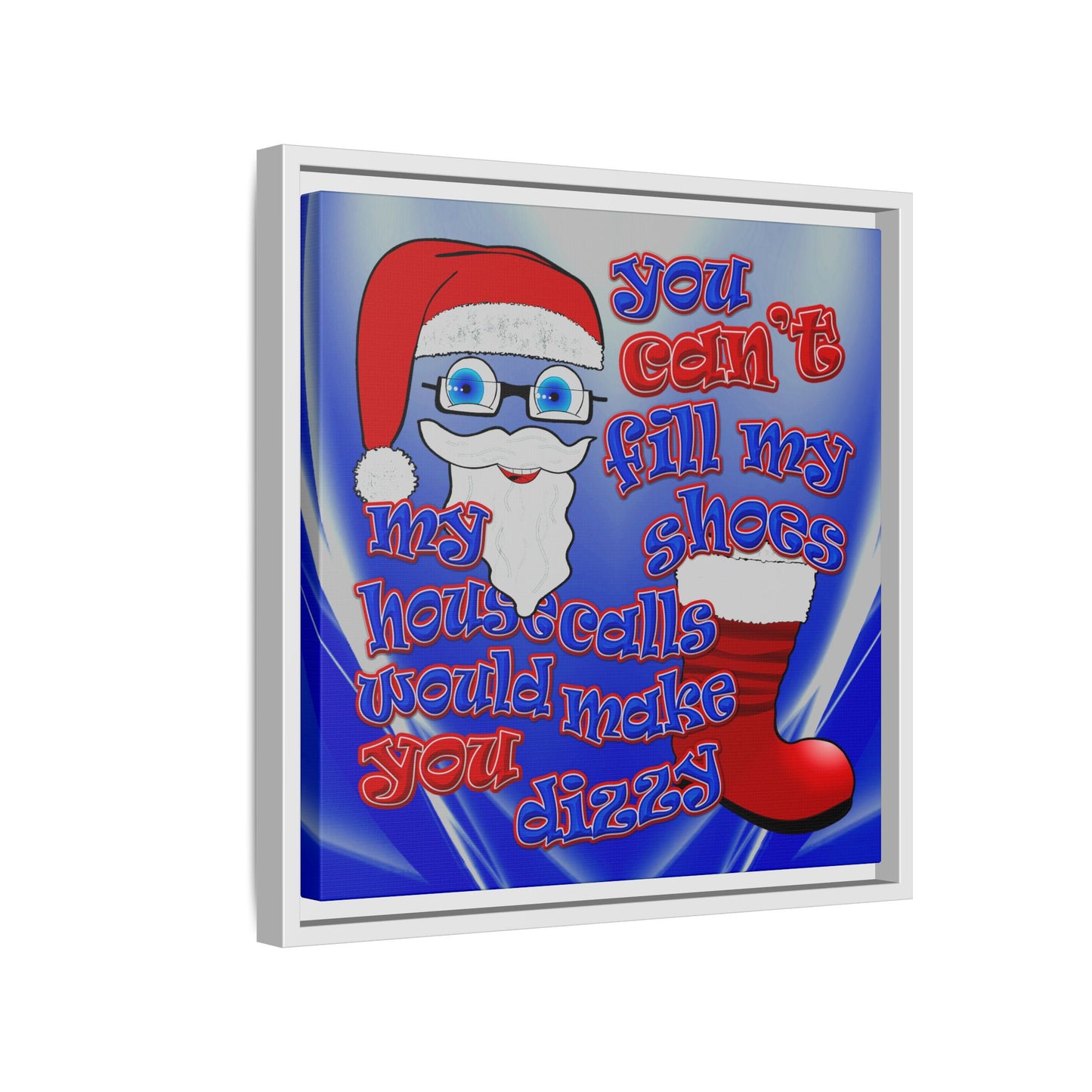 santa's shoes - framed canvas art (blue-white wave)