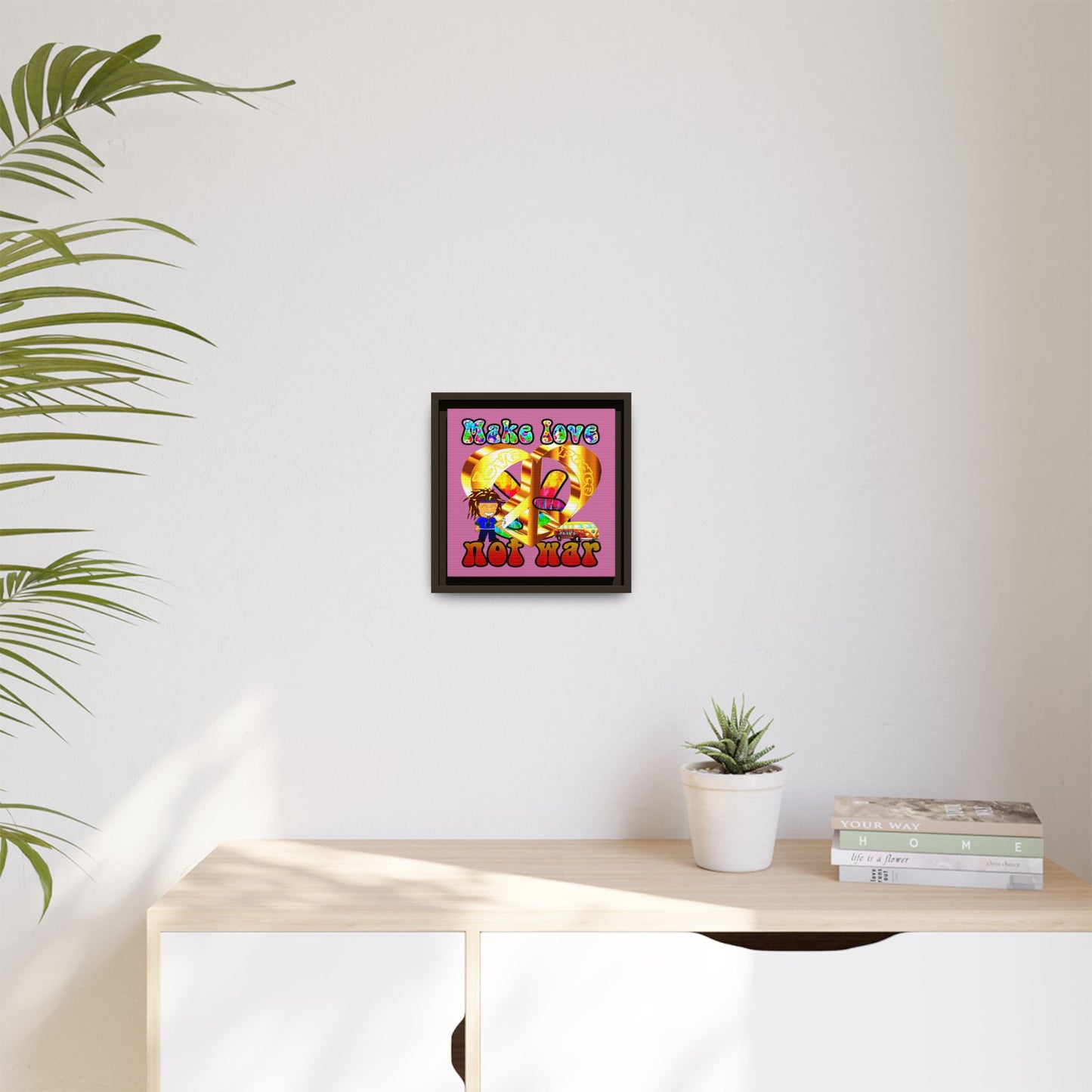 love peace - framed canvas art (light pink)