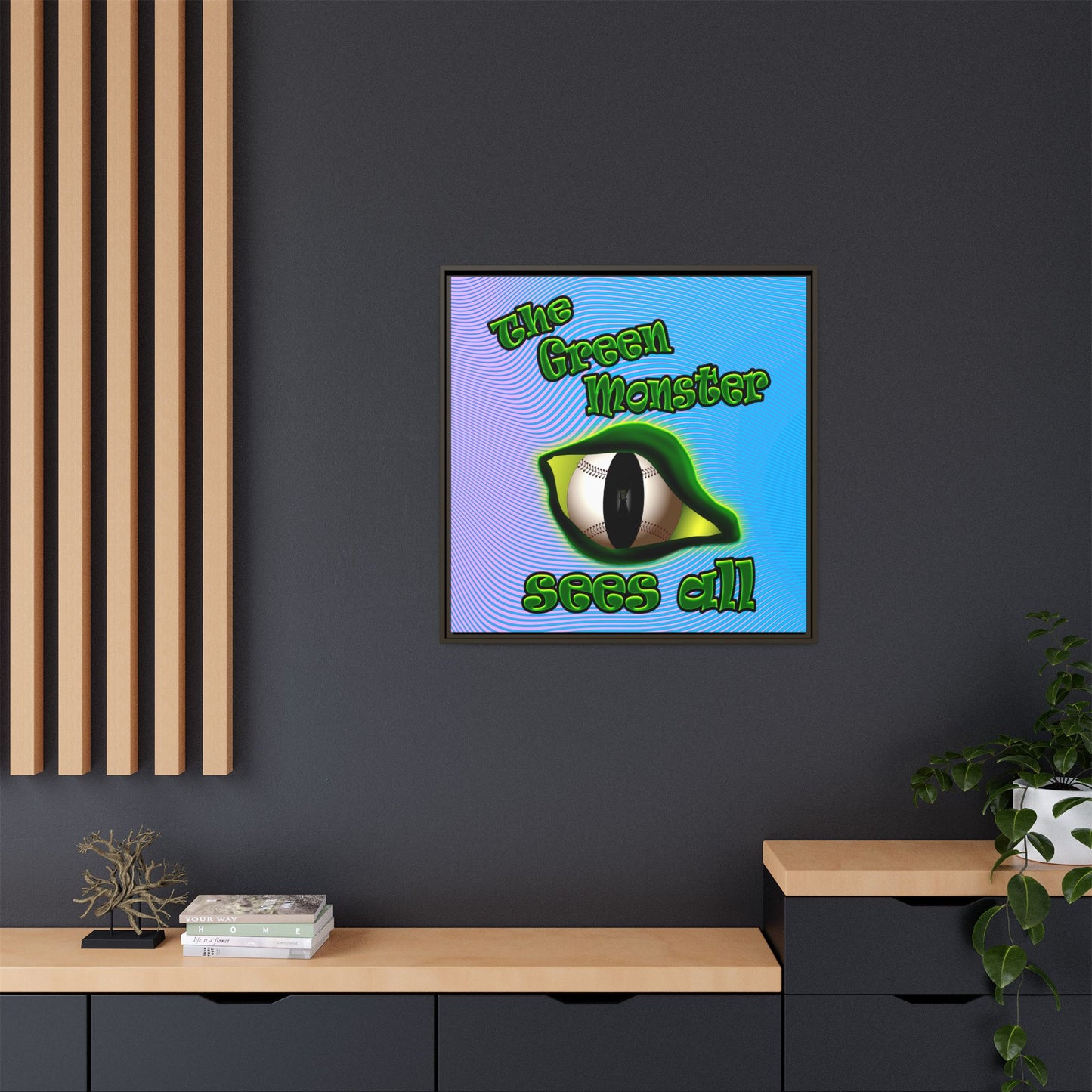 green monster - framed canvas art (light blue-purple wave)