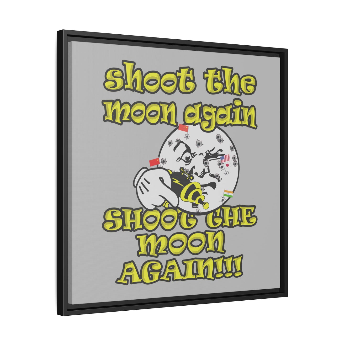 shoot the moon again - framed canvas art (light grey)