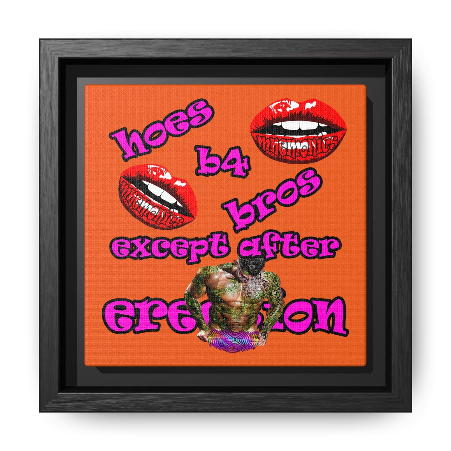 hoes b4 bros - framed canvas art (orange)