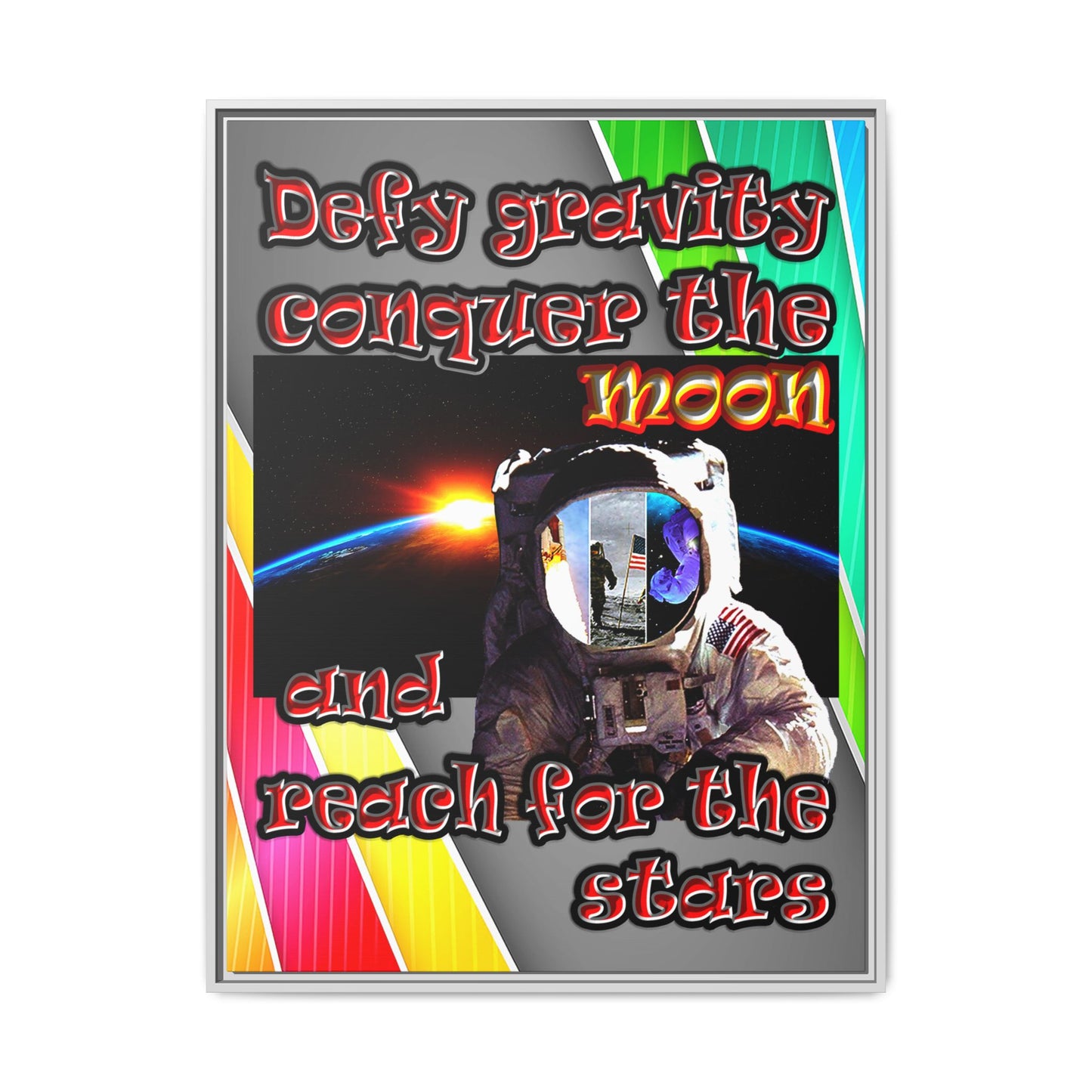 defy conquer reach - framed canvas art (rainbow split)